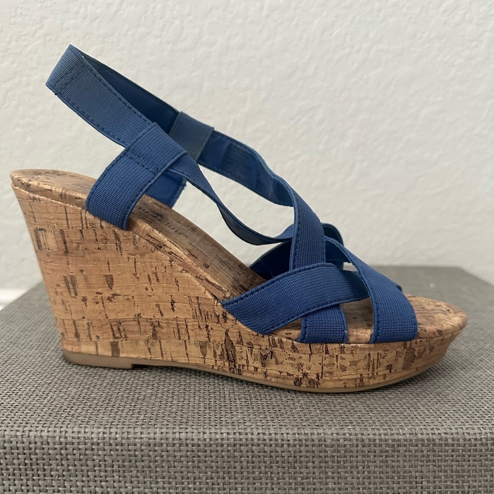 Blue Strappy Wedge Sandals